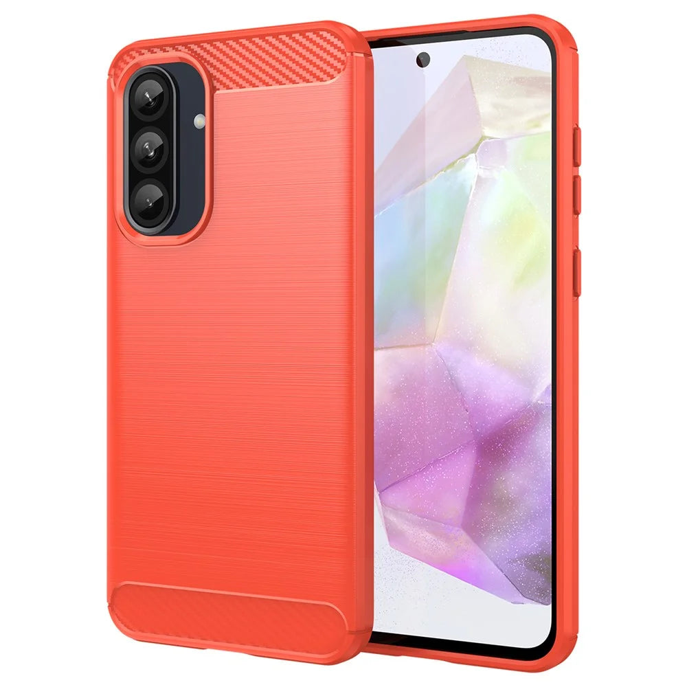 For Samsung Galaxy A36 5G / A56 5G Case Carbon Fiber Texture Brushed Anti Fingerprint Phone Back Cover - Red - 1
