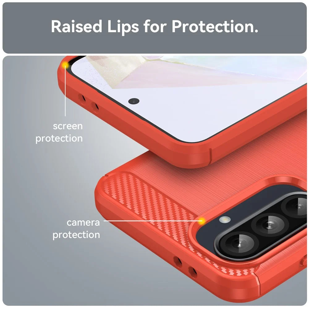 For Samsung Galaxy A36 5G / A56 5G Case Carbon Fiber Texture Brushed Anti Fingerprint Phone Back Cover - Red - 5