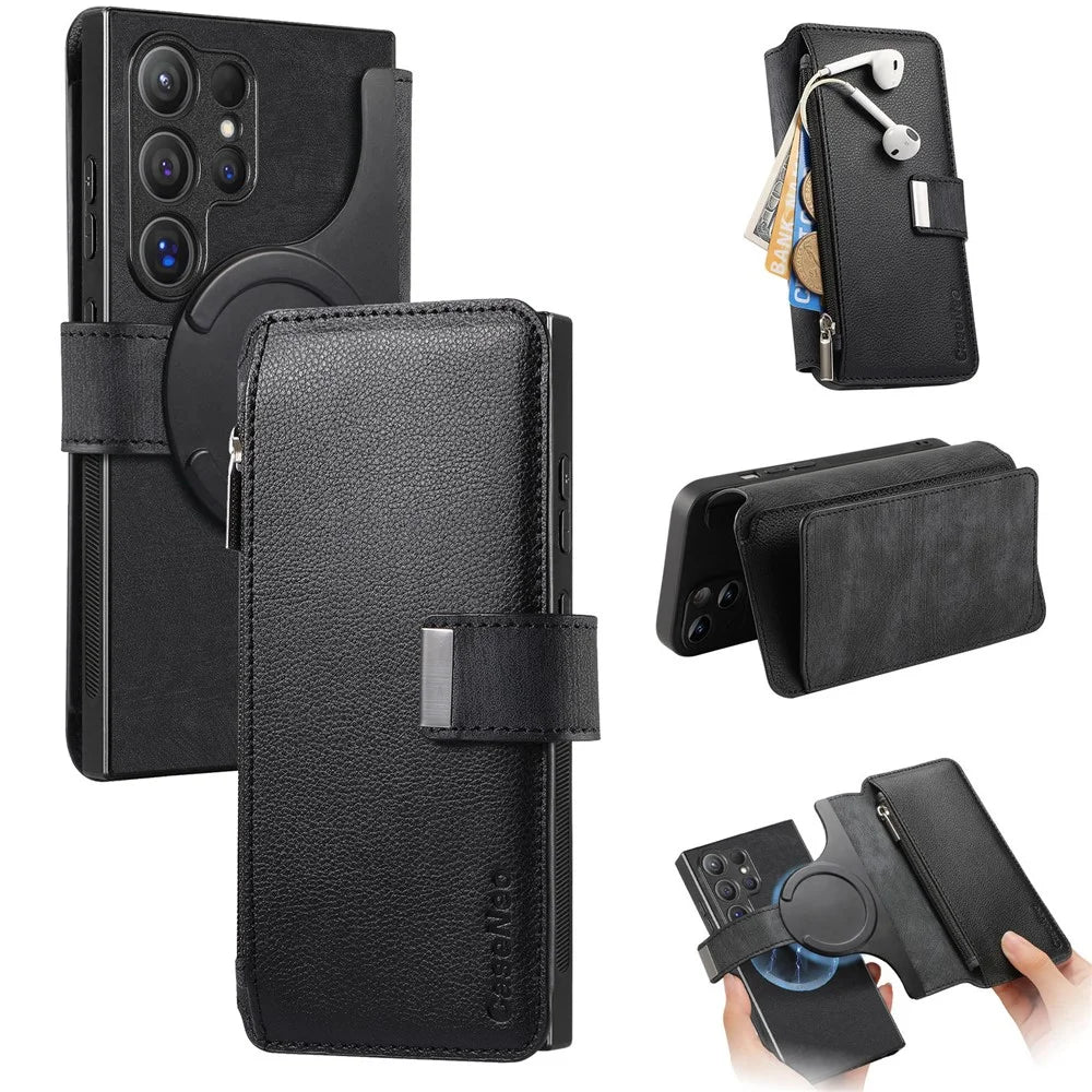 CASENEO For Samsung Galaxy S25 Ultra  MW-02 Detachable Magnetic Leather Wallet Phone Cover - Black - 1