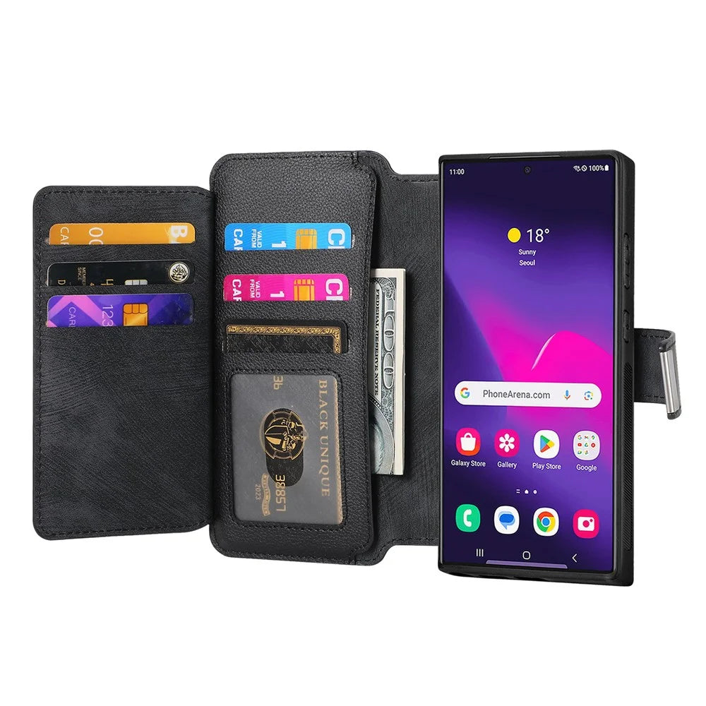 CASENEO For Samsung Galaxy S25 Ultra  MW-02 Detachable Magnetic Leather Wallet Phone Cover - Black - 4