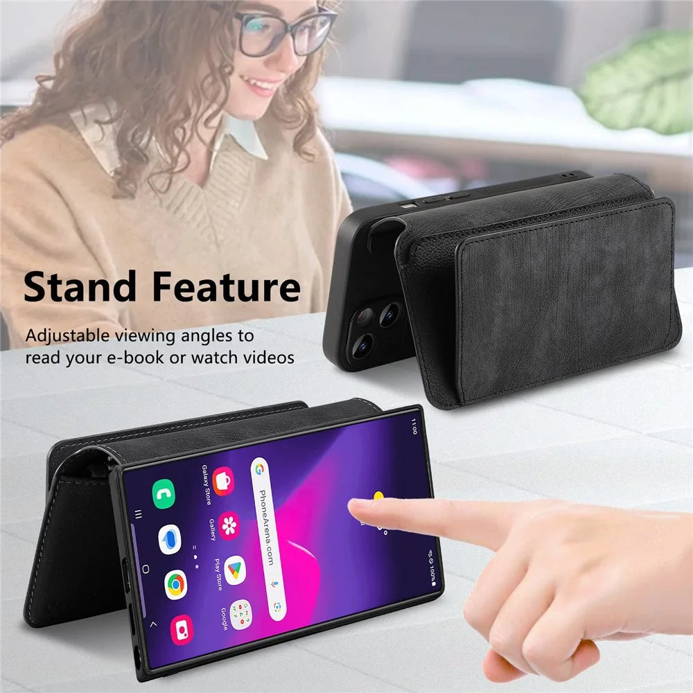 CASENEO For Samsung Galaxy S25 Ultra  MW-02 Detachable Magnetic Leather Wallet Phone Cover - Black - 7