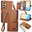 For Samsung Galaxy S25+ Case RFID Blocking Zipper Pocket Leather Wallet Phone Cover with Strap - Brown - 1