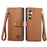 For Samsung Galaxy S25+ Case RFID Blocking Zipper Pocket Leather Wallet Phone Cover with Strap - Brown - 2
