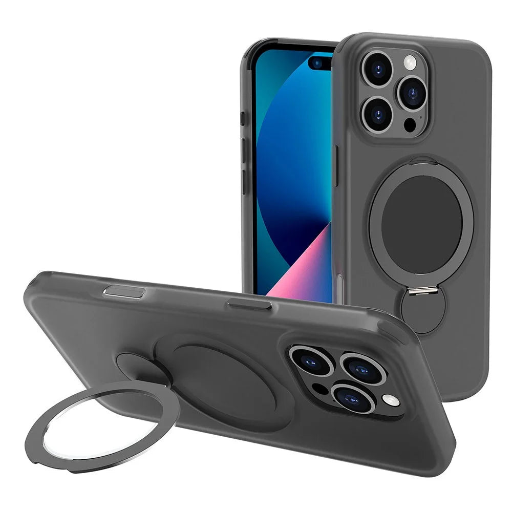 For iPhone 16 Pro Magnetic Case TPU+PC Phone Cover with Kickstand - Black - 2