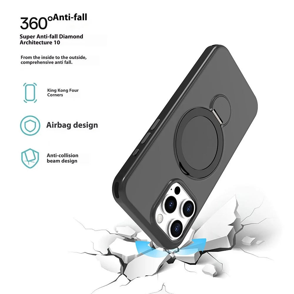 For iPhone 16 Pro Magnetic Case TPU+PC Phone Cover with Kickstand - Black - 4