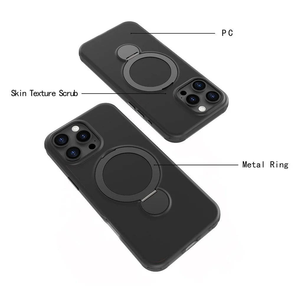 For iPhone 16 Pro Magnetic Case TPU+PC Phone Cover with Kickstand - Black - 6