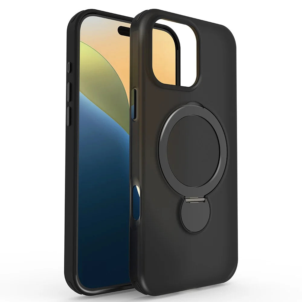For iPhone 16 Pro Max Magnetic Case TPU+PC Phone Cover with Kickstand - Black - 1