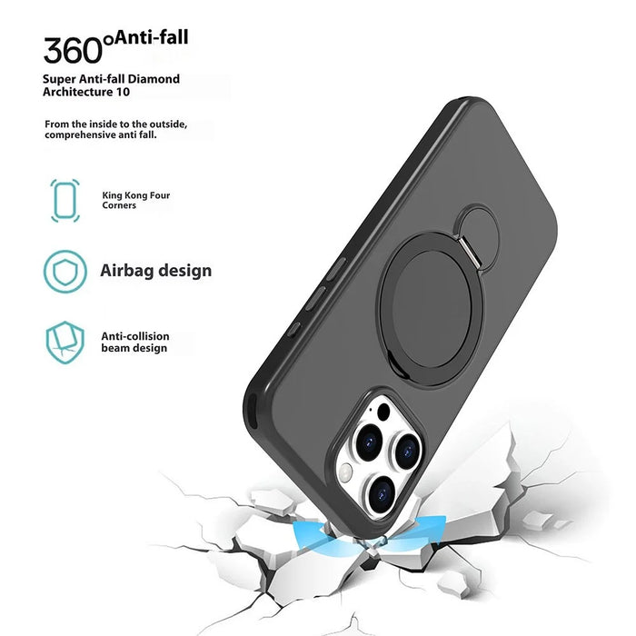 For iPhone 16 Pro Max Magnetic Case TPU+PC Phone Cover with Kickstand - Black - 4