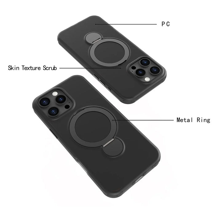 For iPhone 16 Pro Max Magnetic Case TPU+PC Phone Cover with Kickstand - Black - 6