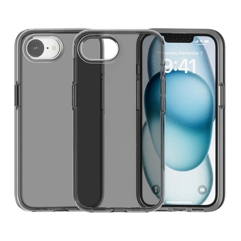 For iPhone 17e / 16e Case Thickened Shockproof TPU+PC Clear Back Cover - Transparent Grey - 6