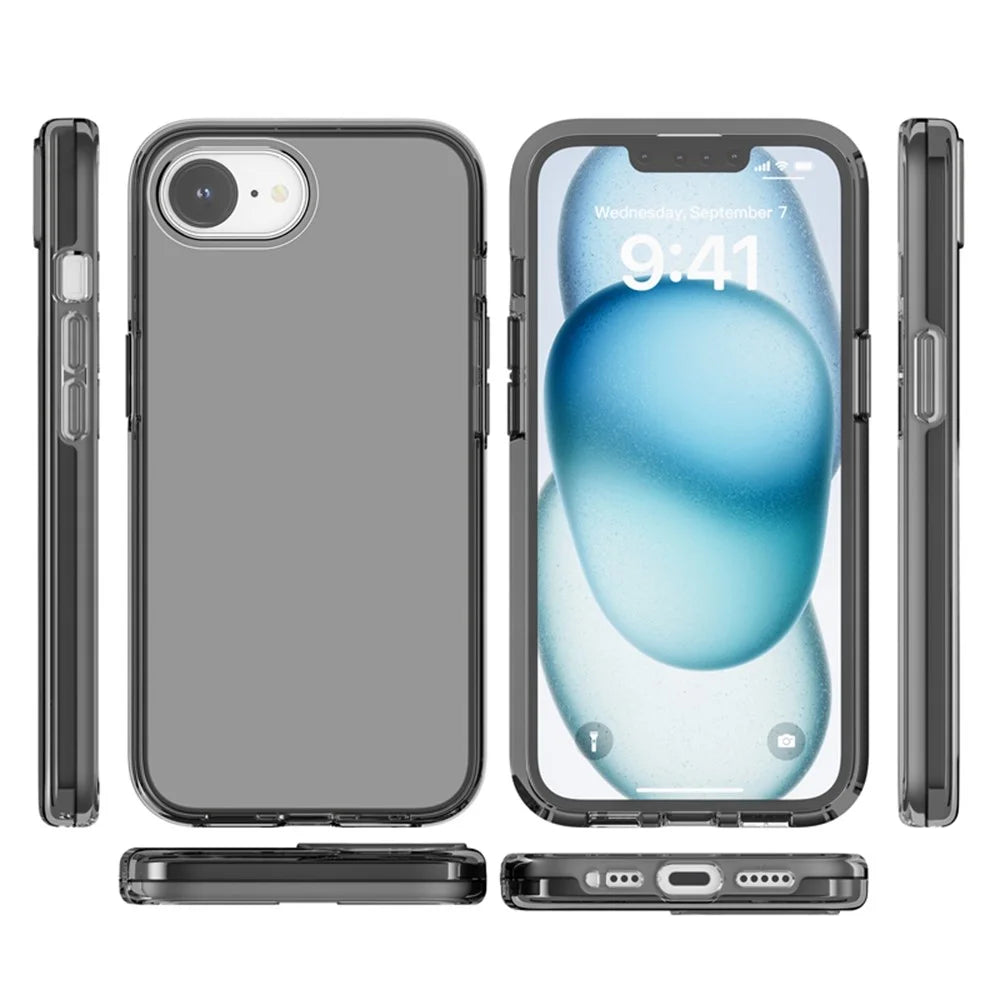 For iPhone 17e / 16e Case Thickened Shockproof TPU+PC Clear Back Cover - Transparent Grey - 7