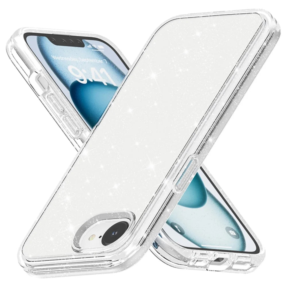 For iPhone 17e / 16e Case Thickened Shockproof TPU + PC Glitter Back Cover - White - 1