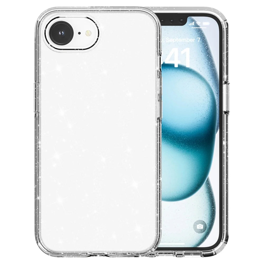 For iPhone 17e / 16e Case Thickened Shockproof TPU + PC Glitter Back Cover - White - 2