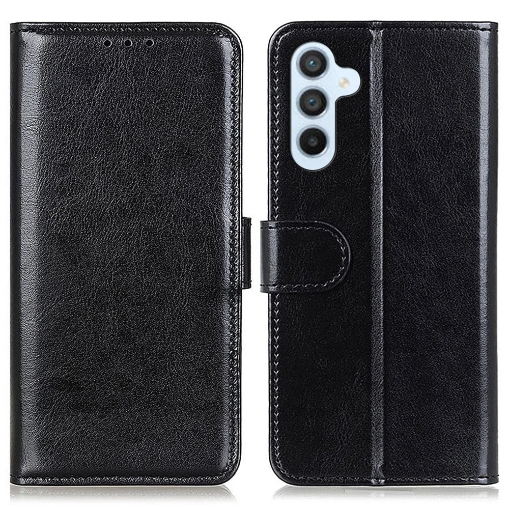 For Samsung Galaxy A36 5G Case Crazy Horse Texture PU Leather Phone Stand Cover - Black - 1