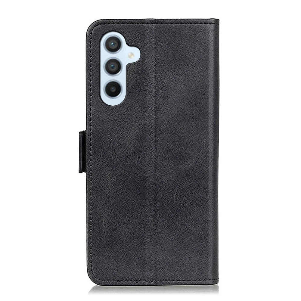 For Samsung Galaxy A36 5G Case Stand Cowhide Texture PU Leather Phone Cover - Black - 6