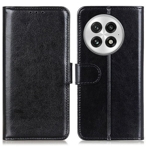 For OnePlus 13 Case Crazy Horse Texture PU Leather Phone Stand Cover - Black - 1