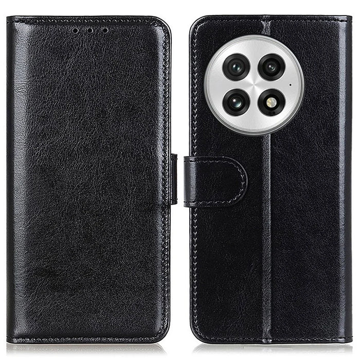 For OnePlus 13 Case Crazy Horse Texture PU Leather Phone Stand Cover - Black - 1