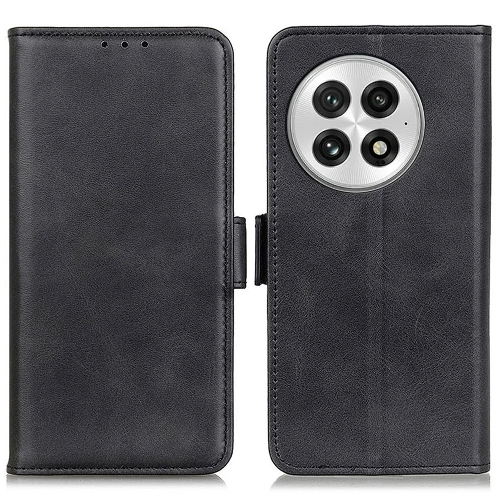 For OnePlus 13 Case Stand Cowhide Texture PU Leather Phone Cover - Black - 1