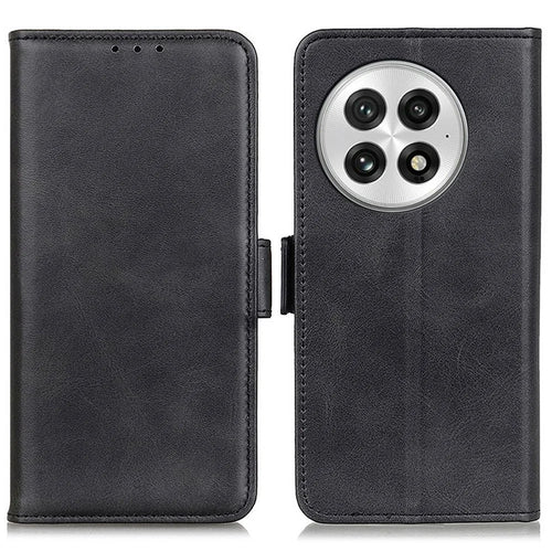 For OnePlus 13 Case Stand Cowhide Texture PU Leather Phone Cover - Black - 1