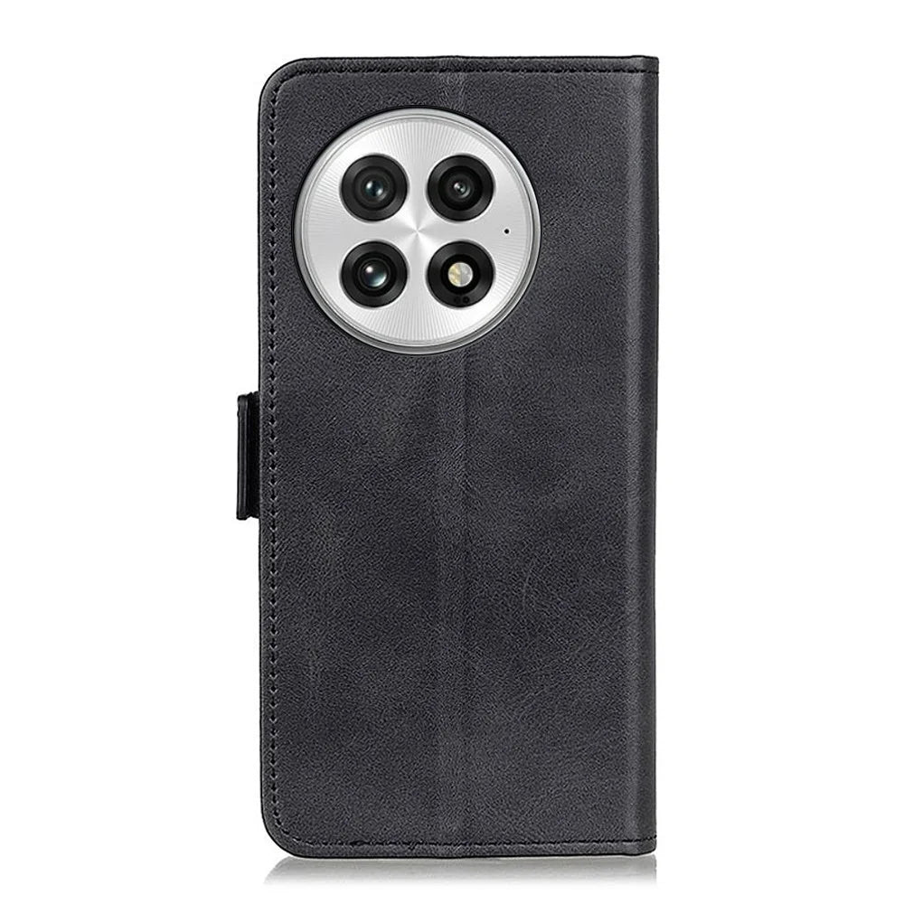 For OnePlus 13 Case Stand Cowhide Texture PU Leather Phone Cover - Black - 6