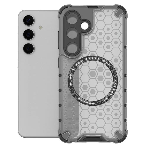 For Samsung Galaxy S25 Magnetic Case Honeycomb Design TPU+PC Phone Cover - Grey - 1