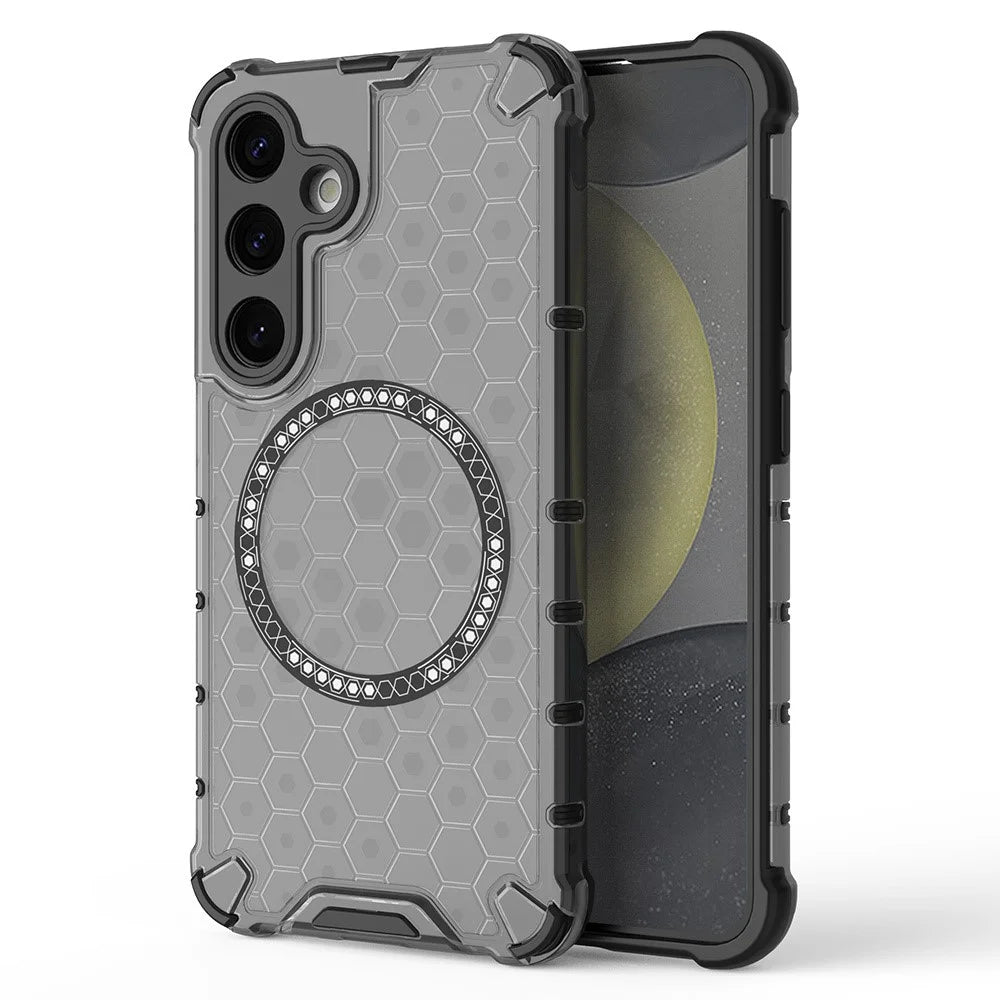 For Samsung Galaxy S25 Magnetic Case Honeycomb Design TPU+PC Phone Cover - Grey - 2