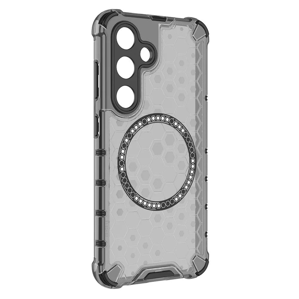 For Samsung Galaxy S25 Magnetic Case Honeycomb Design TPU+PC Phone Cover - Grey - 3