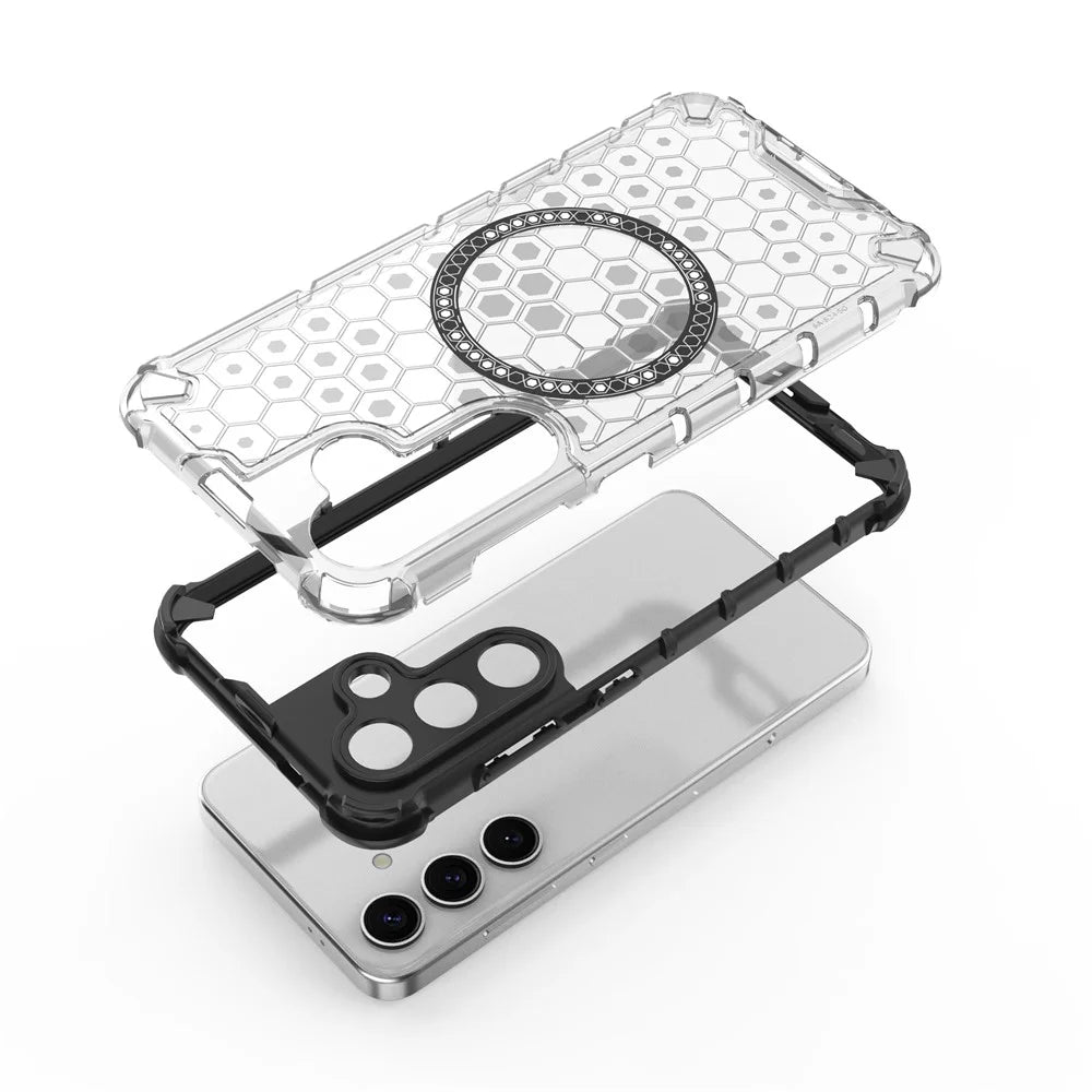 For Samsung Galaxy S25 Magnetic Case Honeycomb Design TPU+PC Phone Cover - Grey - 6