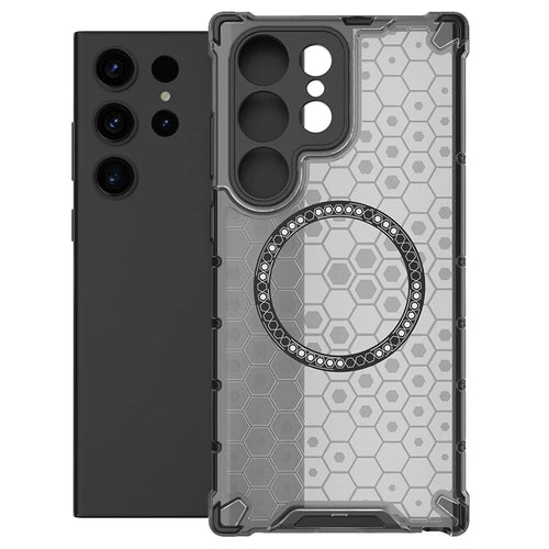For Samsung Galaxy S25 Ultra Magnetic Case Honeycomb Design TPU+PC Phone Cover - Grey - 1