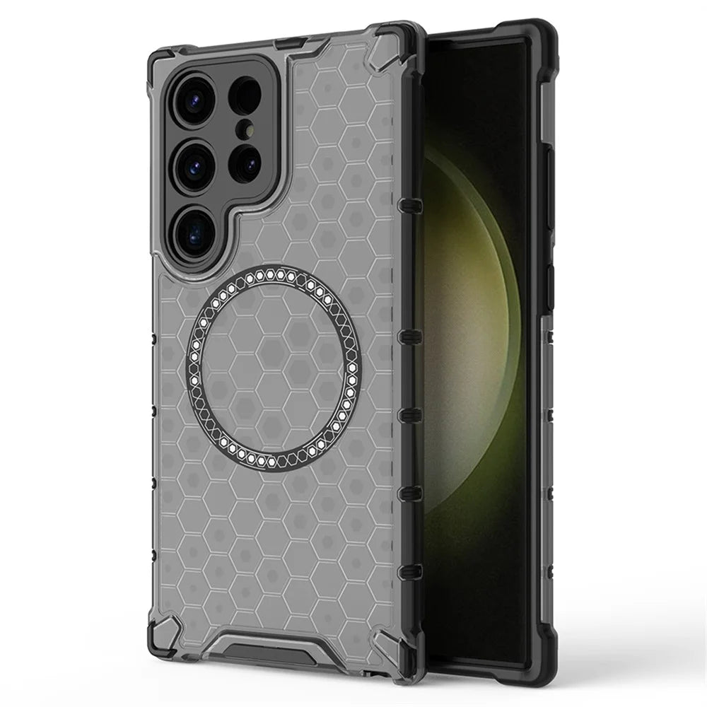 For Samsung Galaxy S25 Ultra Magnetic Case Honeycomb Design TPU+PC Phone Cover - Grey - 2