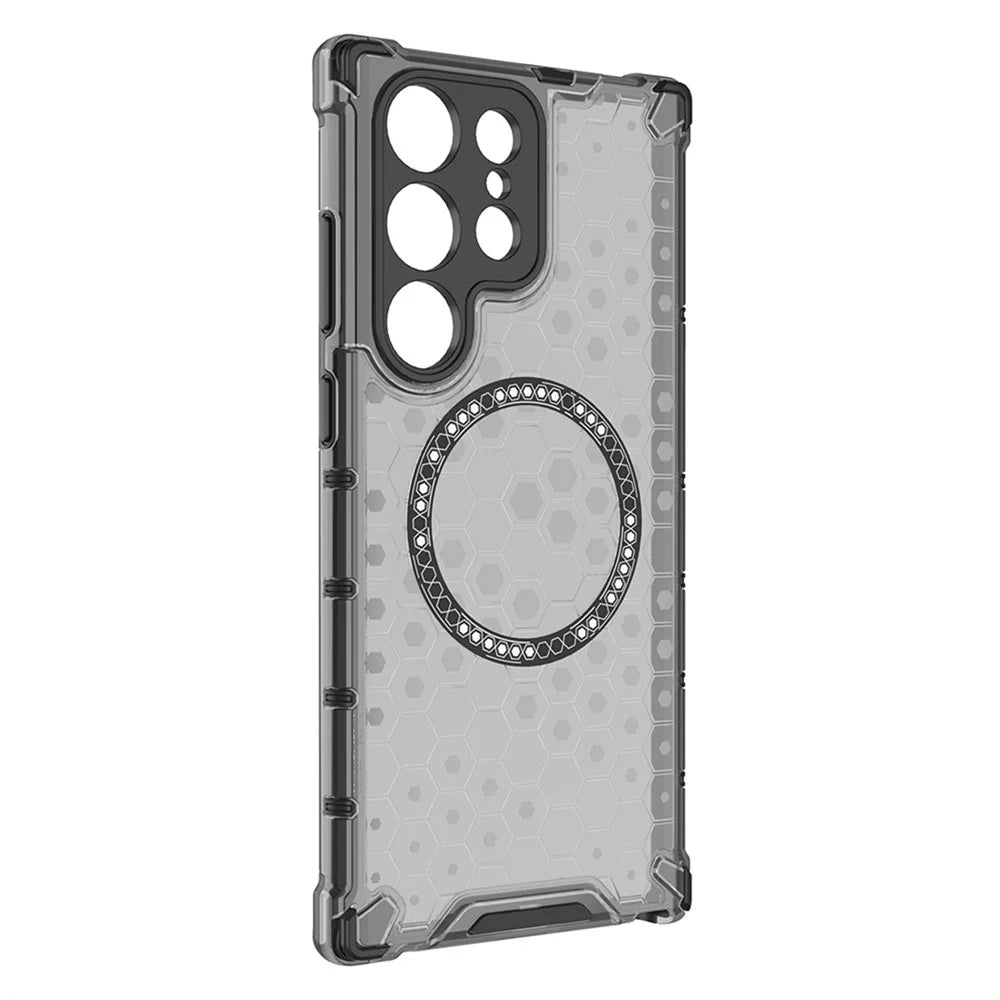 For Samsung Galaxy S25 Ultra Magnetic Case Honeycomb Design TPU+PC Phone Cover - Grey - 3