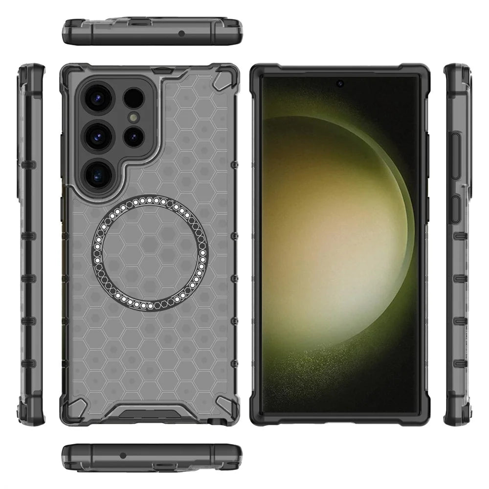 For Samsung Galaxy S25 Ultra Magnetic Case Honeycomb Design TPU+PC Phone Cover - Grey - 4