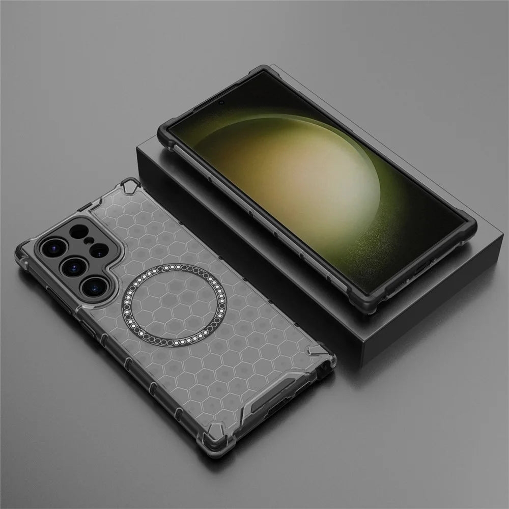 For Samsung Galaxy S25 Ultra Magnetic Case Honeycomb Design TPU+PC Phone Cover - Grey - 5
