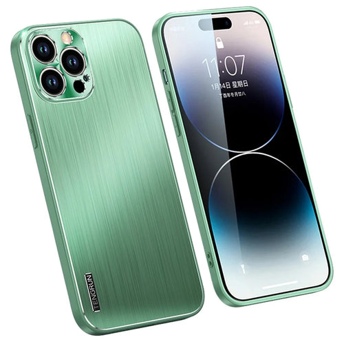 Brushed Protective Case for iPhone 14 Pro TPU + Metal Back Phone Case Anti-Fall Shockproof Cover - Green - 1