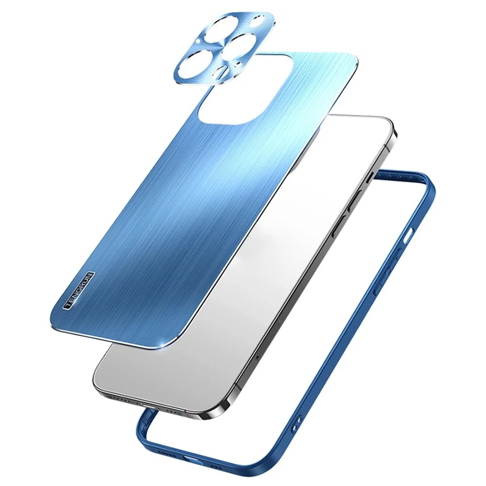 Brushed Protective Case for iPhone 14 Pro TPU + Metal Back Phone Case Anti-Fall Shockproof Cover - Green - 2