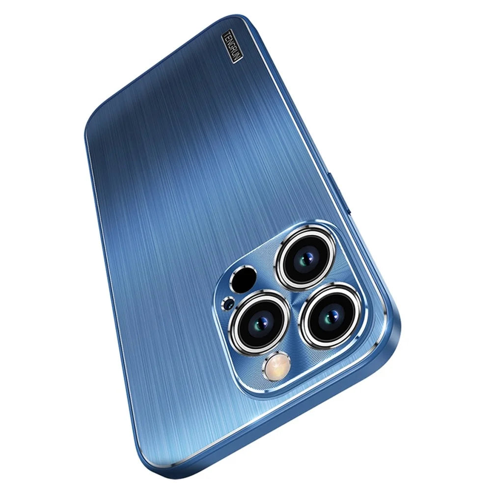 Brushed Protective Case for iPhone 14 Pro TPU + Metal Back Phone Case Anti-Fall Shockproof Cover - Green - 5