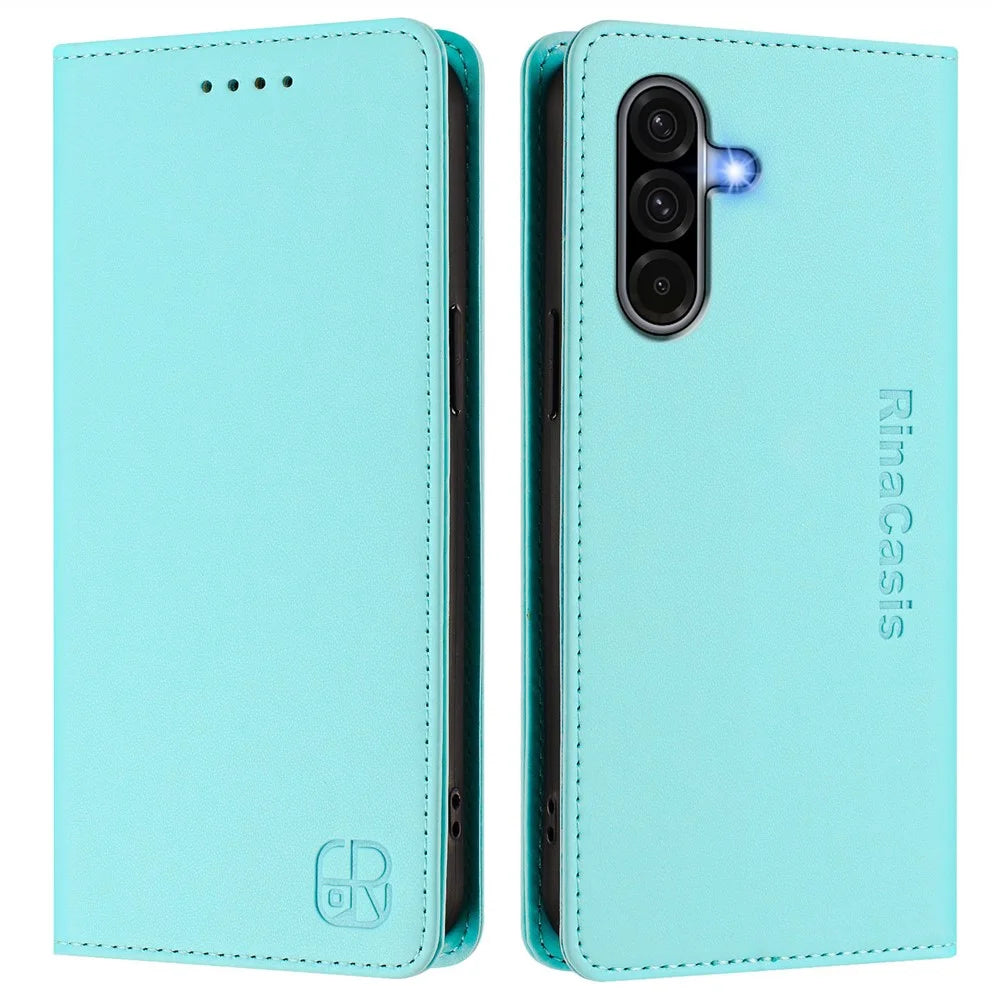 RINACASIS RC01 For Samsung Galaxy S24 FE Leather Case RFID Blocking Phone Cover Magnetic Closing - Mint Green - 1