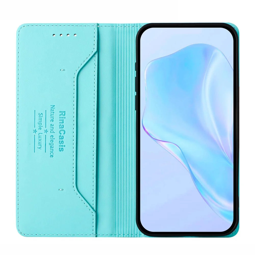 RINACASIS RC01 For Samsung Galaxy S24 FE Leather Case RFID Blocking Phone Cover Magnetic Closing - Mint Green - 2