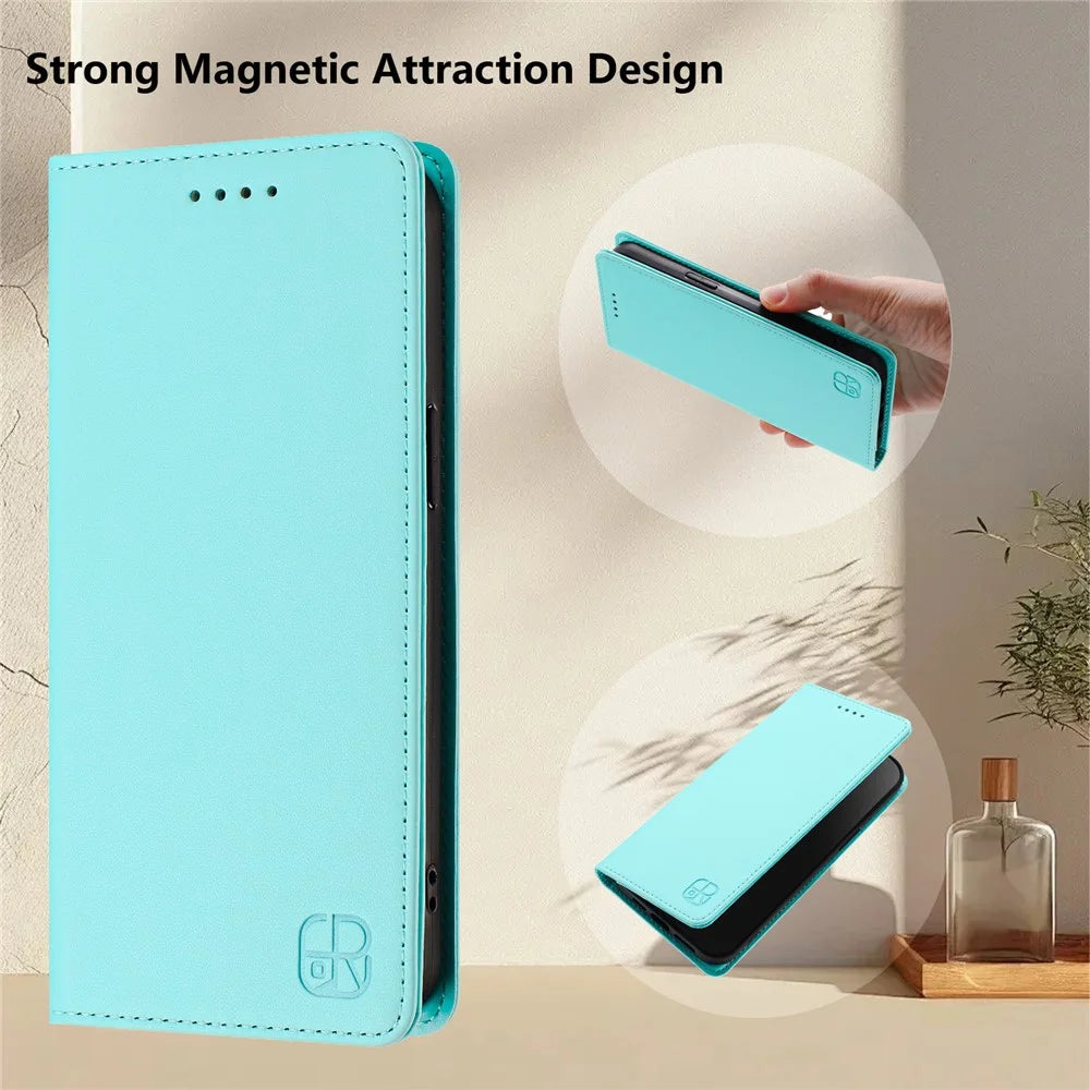 RINACASIS RC01 For Samsung Galaxy S24 FE Leather Case RFID Blocking Phone Cover Magnetic Closing - Mint Green - 6