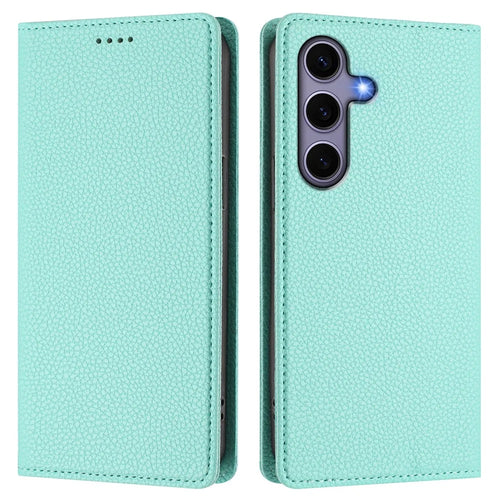 For Samsung Galaxy S25 / S24 Wallet Case RFID Blocking Litchi Texture Leather Mobile Cover - Mint Green - 1