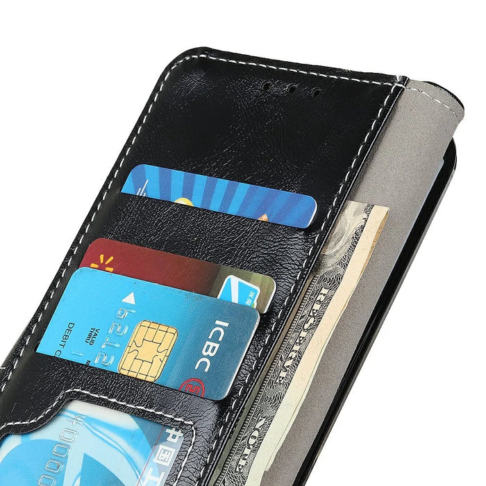 For Samsung Galaxy A36 5G Leather Case Wallet Phone Cover Crazy Horse Texture - Black - 5
