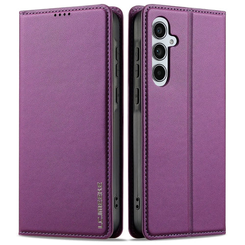 LC.IMEEKE L1 Series for Samsung Galaxy S25 Case PU Leather Wallet Stand Protective Phone Cover - Purple - 1