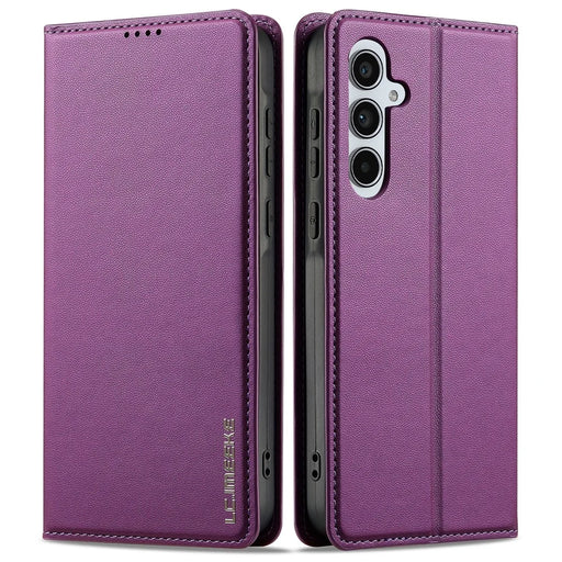 LC.IMEEKE L1 Series for Samsung Galaxy S25 Case PU Leather Wallet Stand Protective Phone Cover - Purple - 1