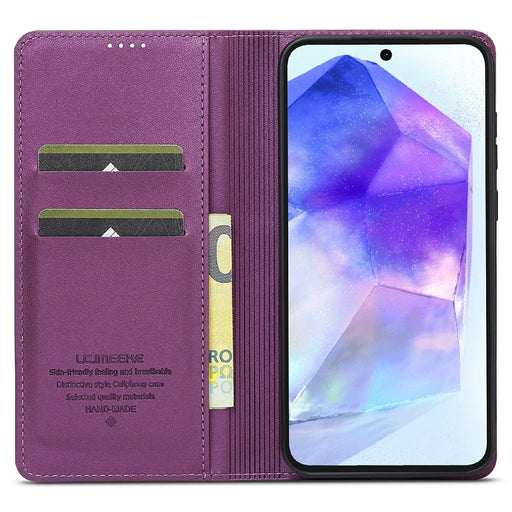 LC.IMEEKE L1 Series for Samsung Galaxy S25 Case PU Leather Wallet Stand Protective Phone Cover - Purple - 2
