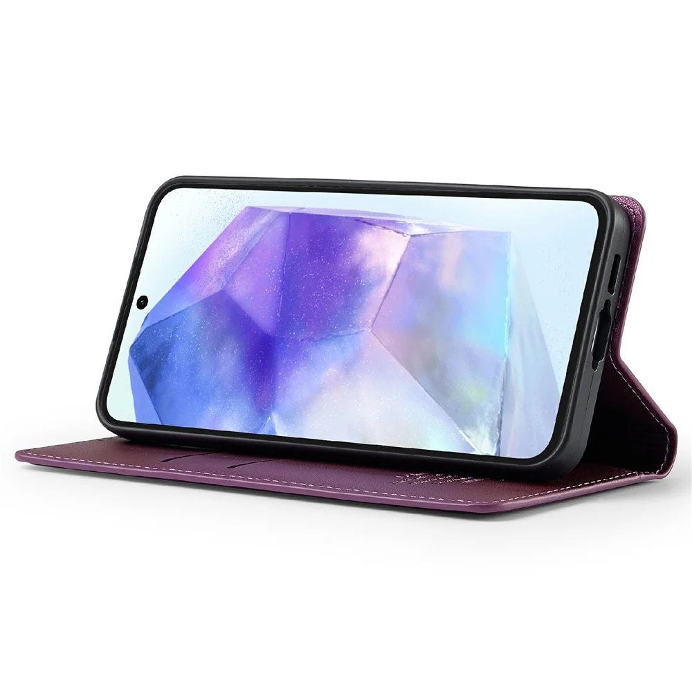 LC.IMEEKE L1 Series for Samsung Galaxy S25 Case PU Leather Wallet Stand Protective Phone Cover - Purple - 3