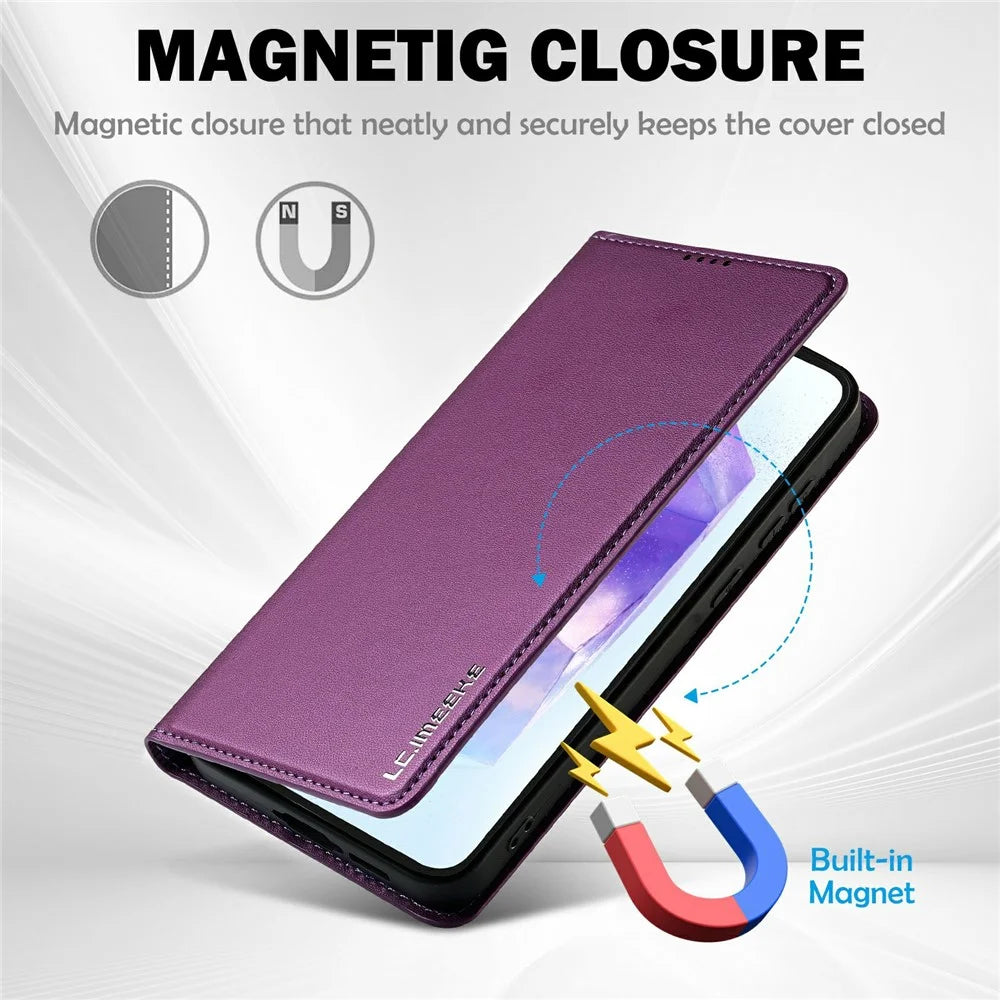 LC.IMEEKE L1 Series for Samsung Galaxy S25 Case PU Leather Wallet Stand Protective Phone Cover - Purple - 4