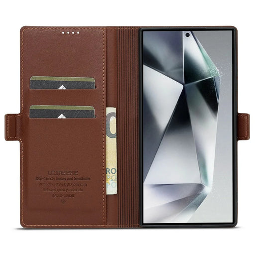 LC.IMEEKE L1 Series for Samsung Galaxy S25 Ultra Case PU Leather Wallet Stand Protective Phone Cover - Brown - 2