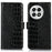 For OnePlus 13 Case Crocodile Texture Genuine Cow Leather Phone Wallet Cover - Black - 1