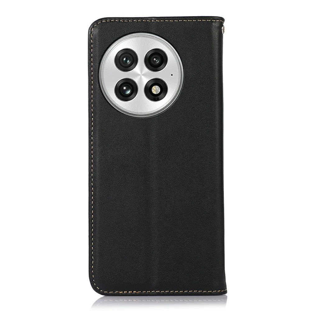 KHAZNEH For OnePlus 13 Case Genuine Cow Leather Wallet Phone Cover Nappa Texture - Black - 7