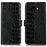 For Google Pixel 9a Case Crocodile Texture Genuine Cow Leather Phone Wallet Cover - Black - 1